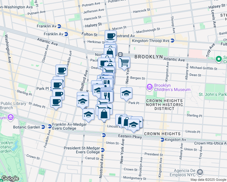 map of restaurants, bars, coffee shops, grocery stores, and more near 852 Prospect Place in Brooklyn