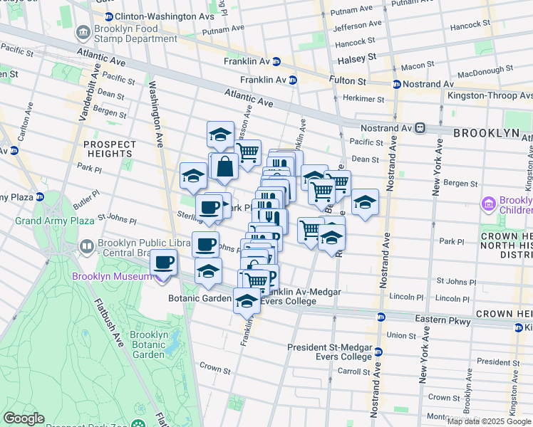 map of restaurants, bars, coffee shops, grocery stores, and more near 626 Park Place in Brooklyn