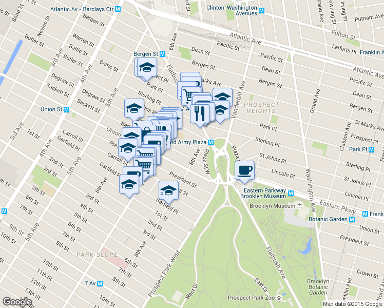 map of restaurants, bars, coffee shops, grocery stores, and more near 53 8th Avenue in Brooklyn