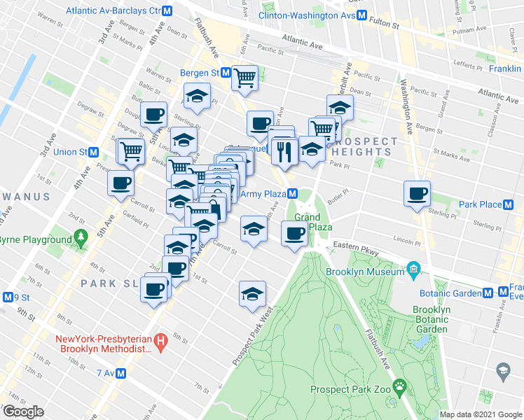 map of restaurants, bars, coffee shops, grocery stores, and more near 53 8th Avenue in Brooklyn