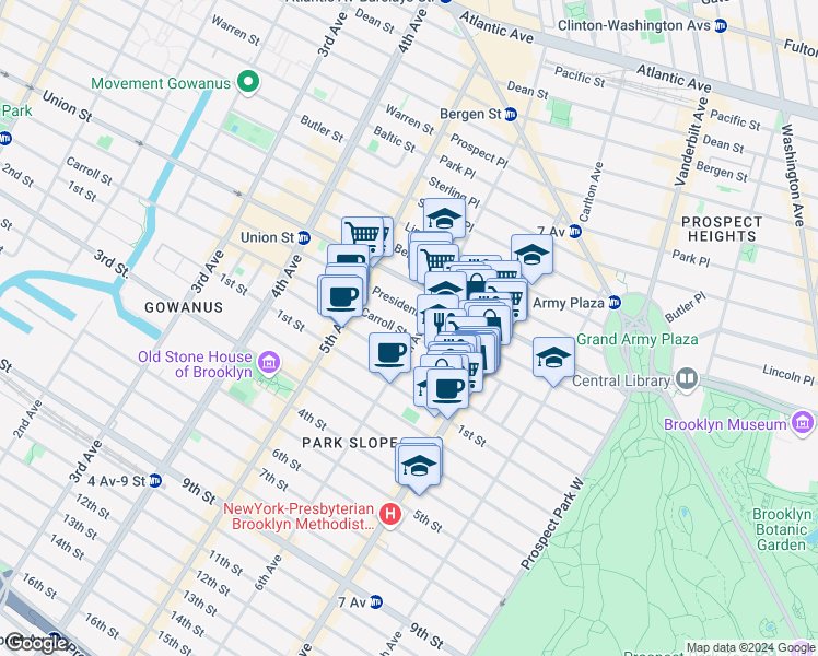 map of restaurants, bars, coffee shops, grocery stores, and more near 710 Carroll Street in Brooklyn
