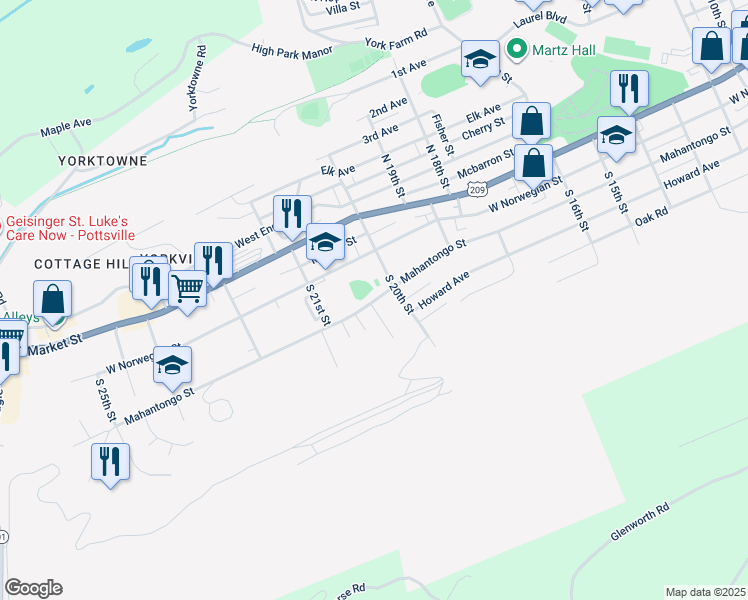map of restaurants, bars, coffee shops, grocery stores, and more near 2031 Mahantongo Street in Pottsville