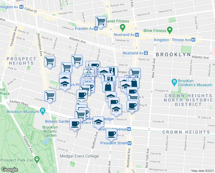 map of restaurants, bars, coffee shops, grocery stores, and more near 690 Prospect Place in Brooklyn