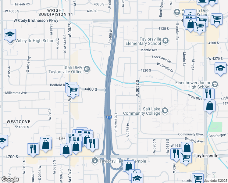 map of restaurants, bars, coffee shops, grocery stores, and more near 4414 Edgeware Lane in Salt Lake City