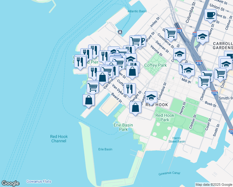 map of restaurants, bars, coffee shops, grocery stores, and more near in Brooklyn