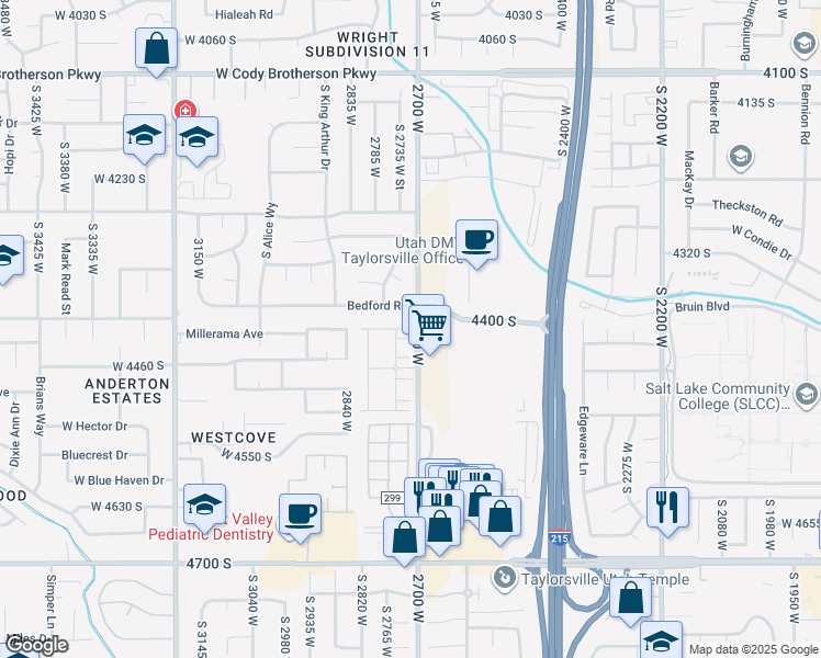 map of restaurants, bars, coffee shops, grocery stores, and more near 4437 South Stonington Way in Salt Lake City