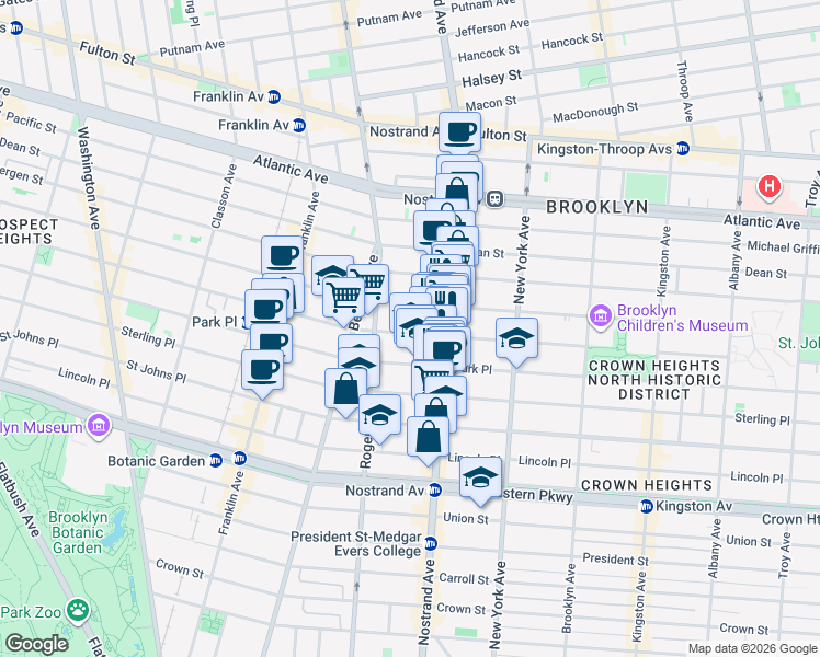 map of restaurants, bars, coffee shops, grocery stores, and more near 755 Prospect Place in Brooklyn