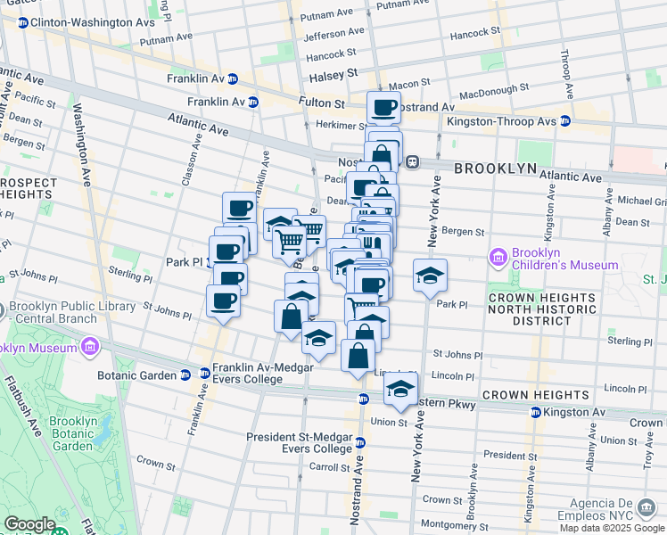 map of restaurants, bars, coffee shops, grocery stores, and more near 735 Prospect Place in Brooklyn