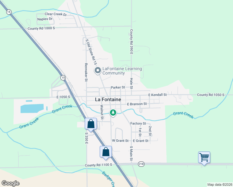 map of restaurants, bars, coffee shops, grocery stores, and more near 7 W Kendall St in La Fontaine