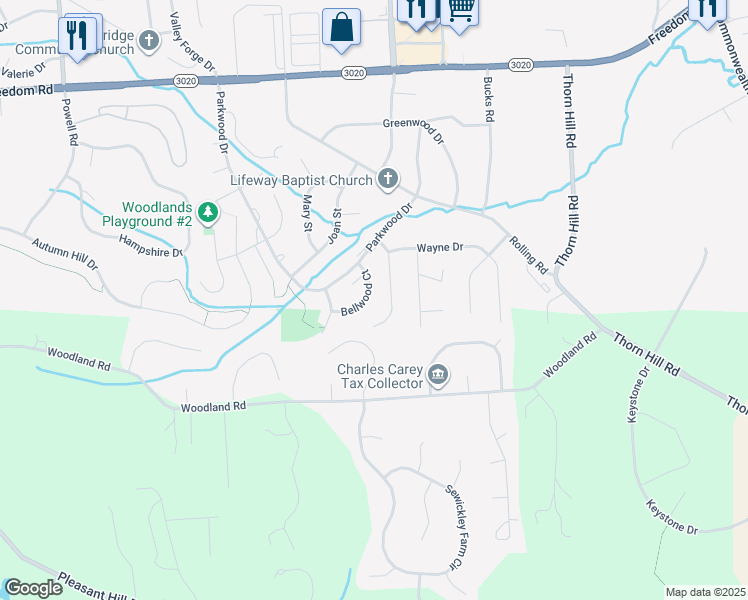 map of restaurants, bars, coffee shops, grocery stores, and more near 210 Kirkwood Drive in Cranberry Township