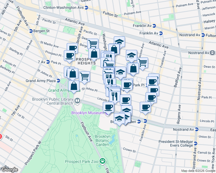 map of restaurants, bars, coffee shops, grocery stores, and more near 442 Sterling Place in Brooklyn