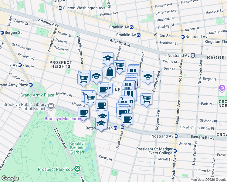 map of restaurants, bars, coffee shops, grocery stores, and more near 609 Sterling Place in Brooklyn