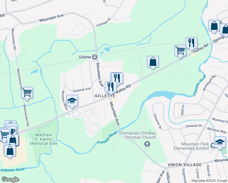 map of restaurants, bars, coffee shops, grocery stores, and more near in Harding Township
