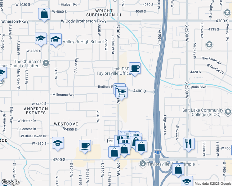 map of restaurants, bars, coffee shops, grocery stores, and more near 4437 South Stonington Way in Salt Lake City