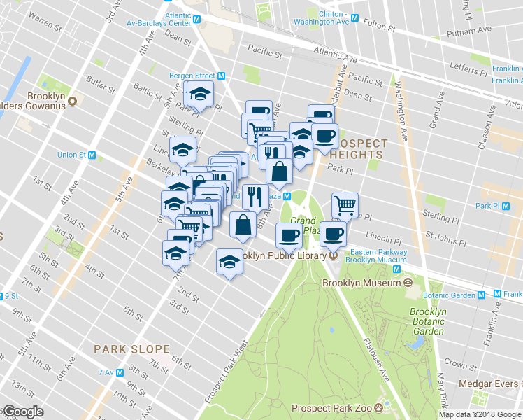 map of restaurants, bars, coffee shops, grocery stores, and more near 53 8th Avenue in Brooklyn