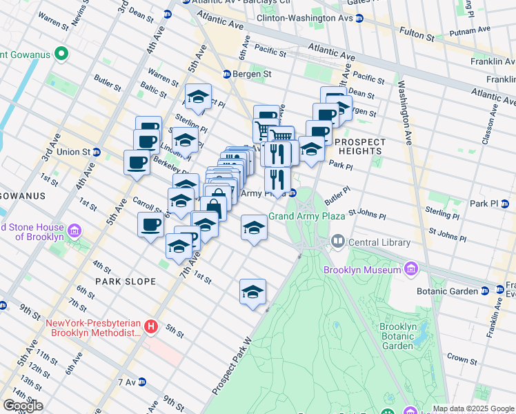map of restaurants, bars, coffee shops, grocery stores, and more near 53 8th Avenue in Brooklyn