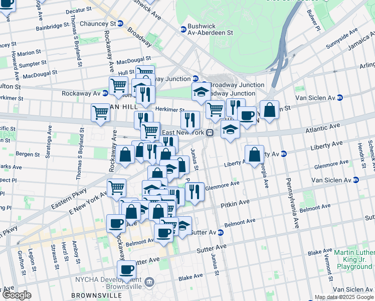 map of restaurants, bars, coffee shops, grocery stores, and more near 28 Powell Street in Brooklyn