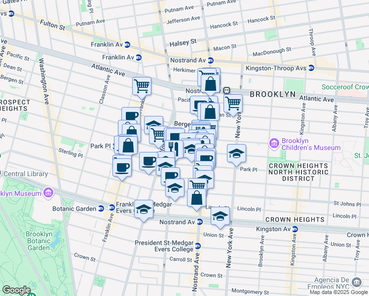 map of restaurants, bars, coffee shops, grocery stores, and more near 739 Prospect Place in Brooklyn