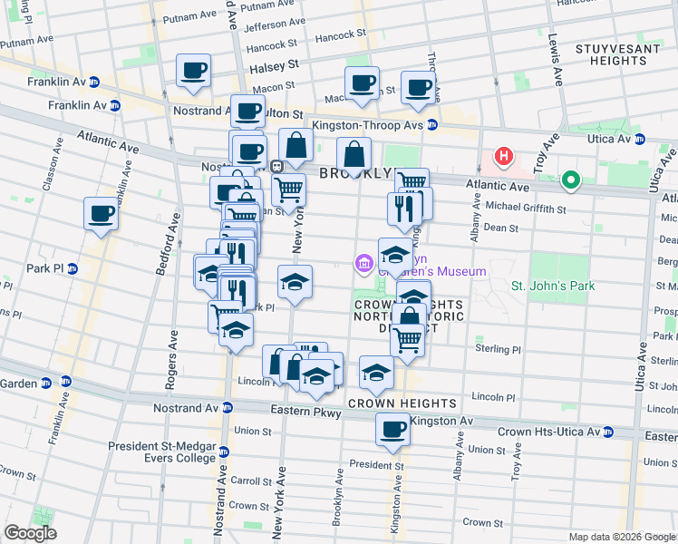 map of restaurants, bars, coffee shops, grocery stores, and more near 940 Prospect Place in Brooklyn