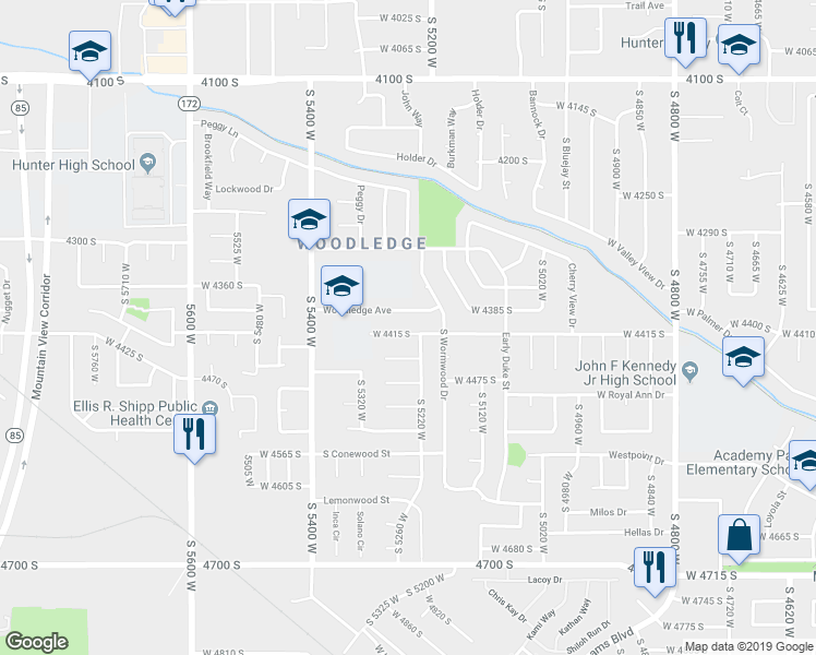 map of restaurants, bars, coffee shops, grocery stores, and more near 5240 West Cherrywood Lane in West Valley City