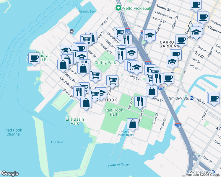 map of restaurants, bars, coffee shops, grocery stores, and more near in Brooklyn