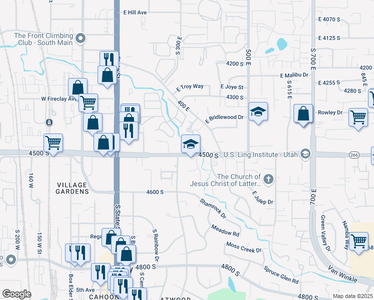 map of restaurants, bars, coffee shops, grocery stores, and more near 333 East 4500 South in Murray