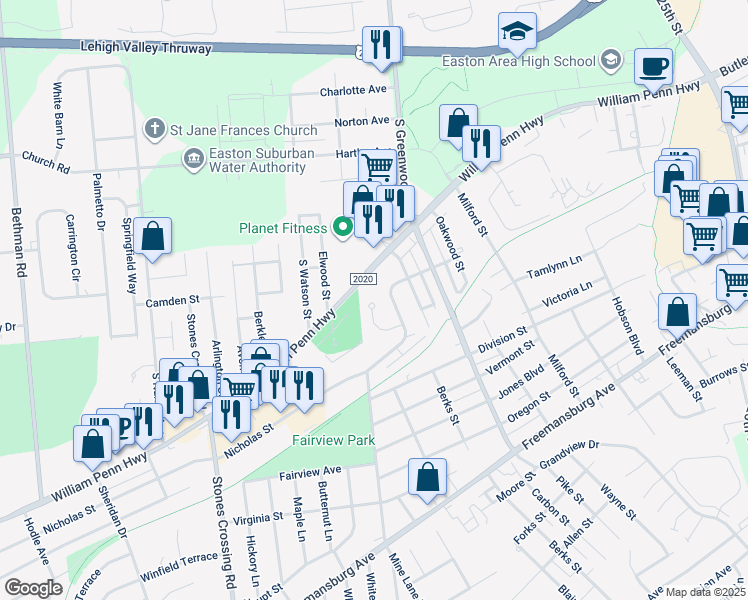 map of restaurants, bars, coffee shops, grocery stores, and more near 31 Rosemont Court in Easton