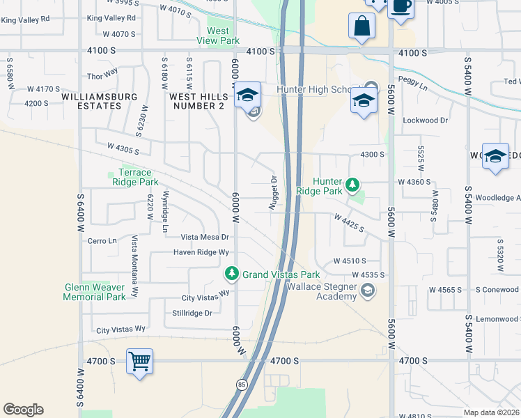 map of restaurants, bars, coffee shops, grocery stores, and more near 5938 Cape Cod Drive in West Valley City