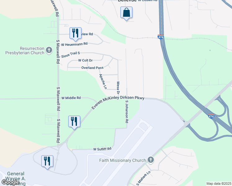map of restaurants, bars, coffee shops, grocery stores, and more near 5800-5902 W Everett M. Dirksen Pkwy in Peoria
