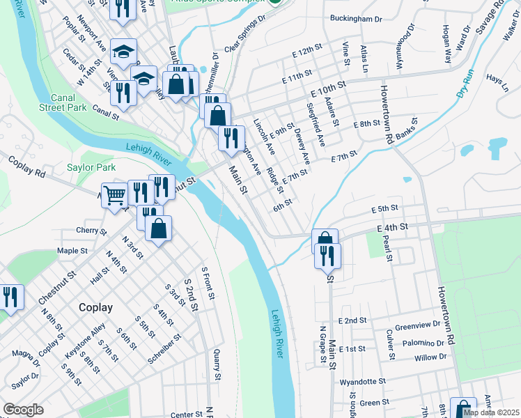 map of restaurants, bars, coffee shops, grocery stores, and more near 627 Main Street in Northampton