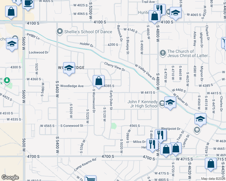 map of restaurants, bars, coffee shops, grocery stores, and more near 4407 Early Duke Street in West Valley City