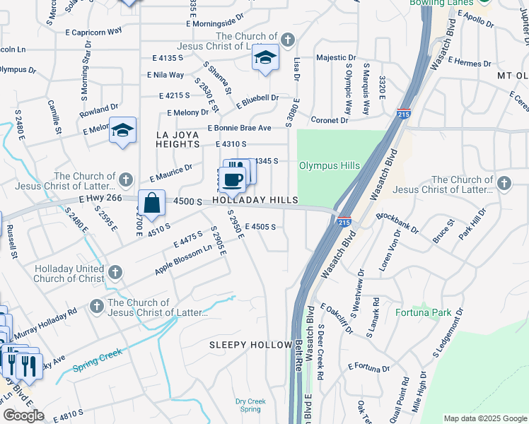 map of restaurants, bars, coffee shops, grocery stores, and more near 3018 East 4430 South in Salt Lake City