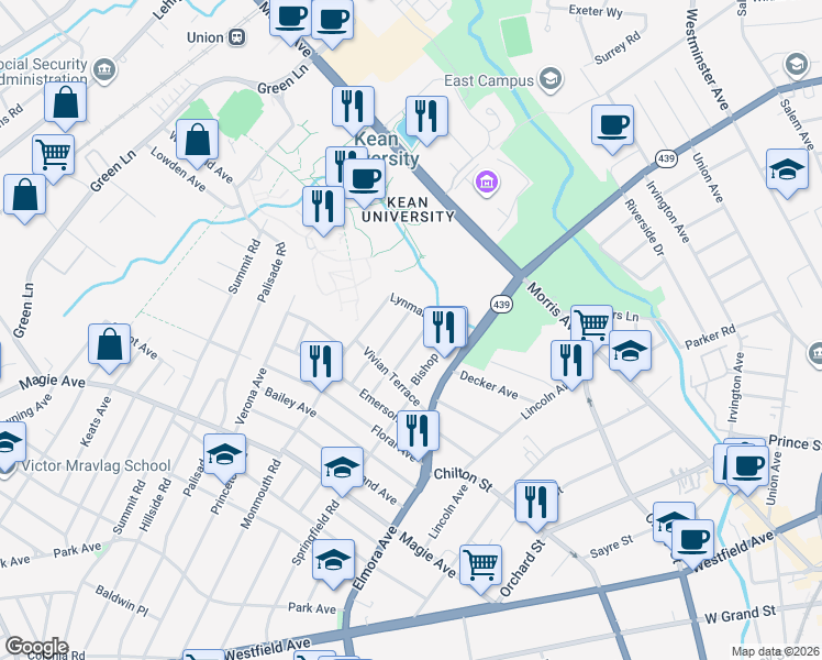 map of restaurants, bars, coffee shops, grocery stores, and more near 822 Travers Street in Union