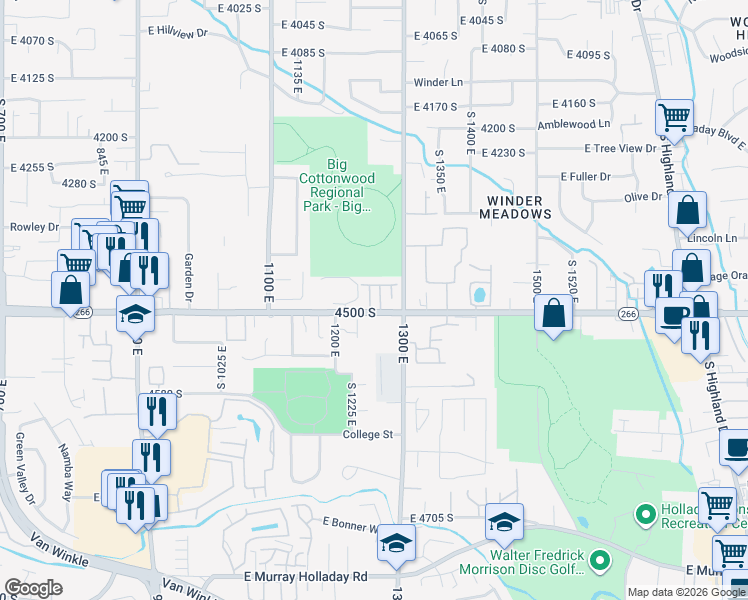 map of restaurants, bars, coffee shops, grocery stores, and more near in Millcreek