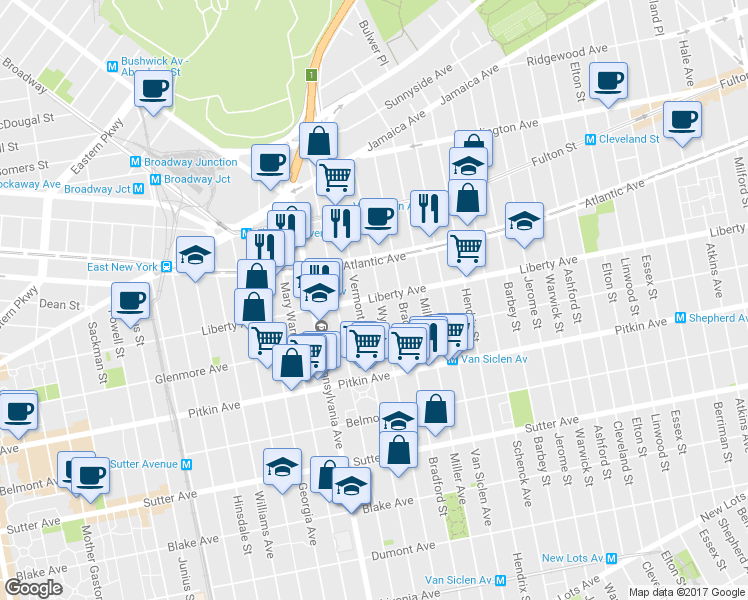 map of restaurants, bars, coffee shops, grocery stores, and more near 234 Vermont Street in Brooklyn