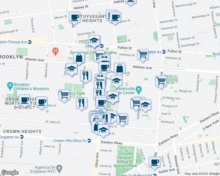 map of restaurants, bars, coffee shops, grocery stores, and more near 1228 Saint Marks Avenue in Brooklyn
