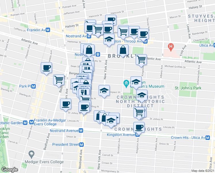 map of restaurants, bars, coffee shops, grocery stores, and more near 886 Prospect Place in Brooklyn