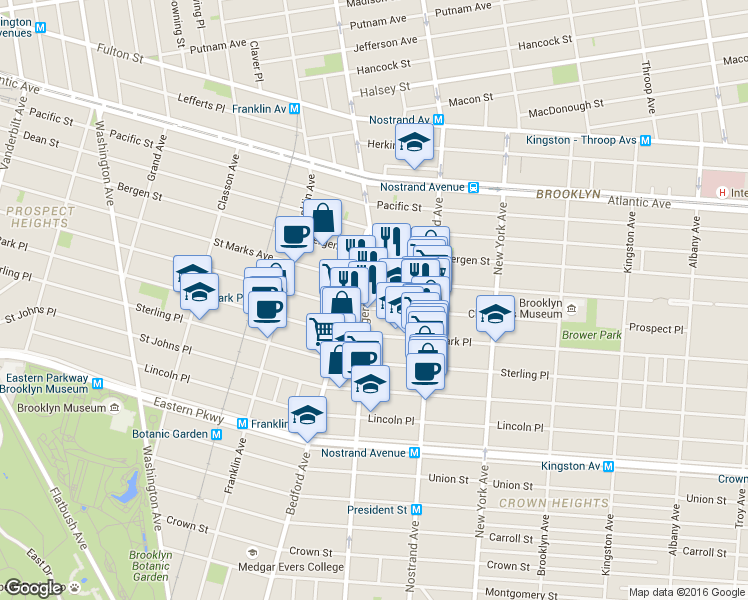 map of restaurants, bars, coffee shops, grocery stores, and more near in Brooklyn