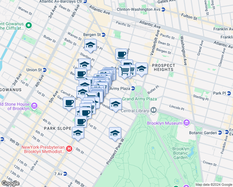 map of restaurants, bars, coffee shops, grocery stores, and more near 891 Union Street in Brooklyn