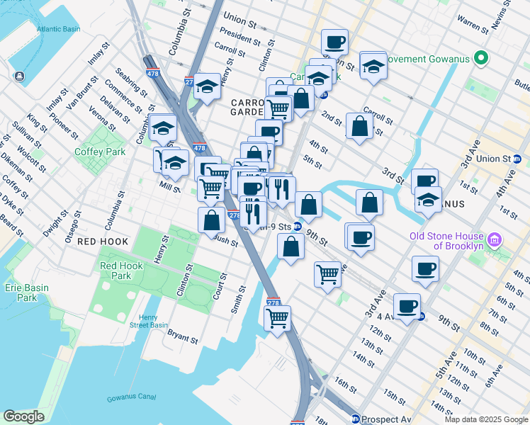 map of restaurants, bars, coffee shops, grocery stores, and more near in Brooklyn