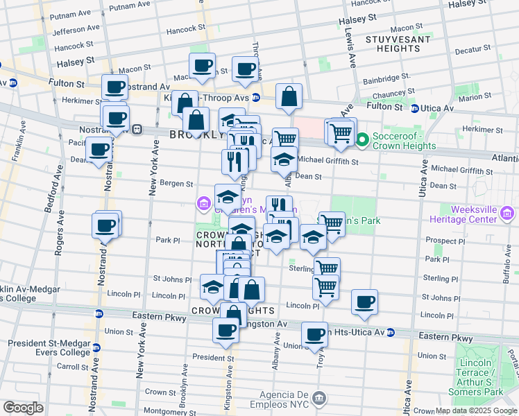 map of restaurants, bars, coffee shops, grocery stores, and more near 1135 Saint Marks Avenue in Brooklyn