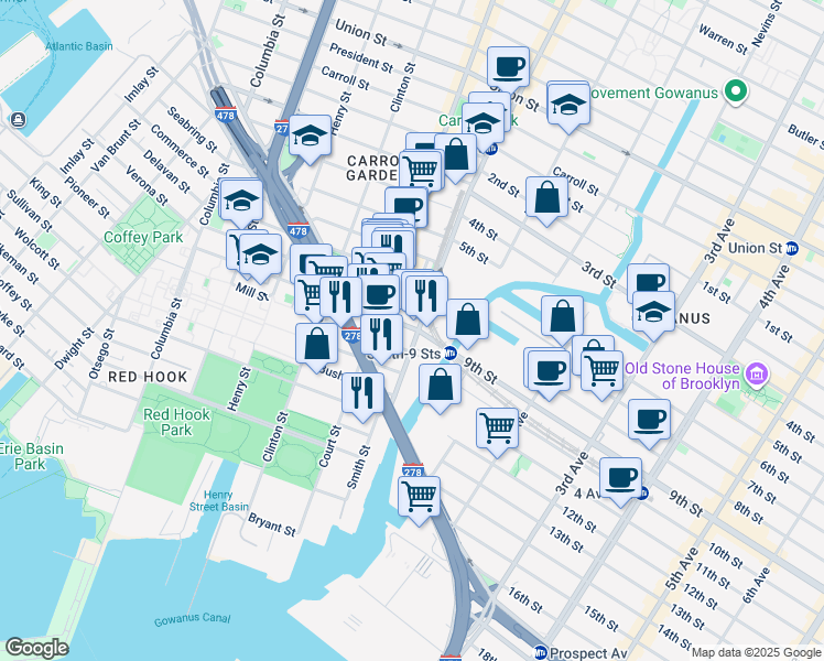 map of restaurants, bars, coffee shops, grocery stores, and more near in Brooklyn