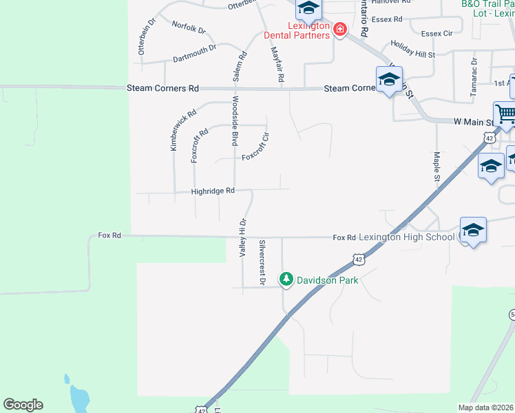 map of restaurants, bars, coffee shops, grocery stores, and more near 131 Woodside Court in Mansfield
