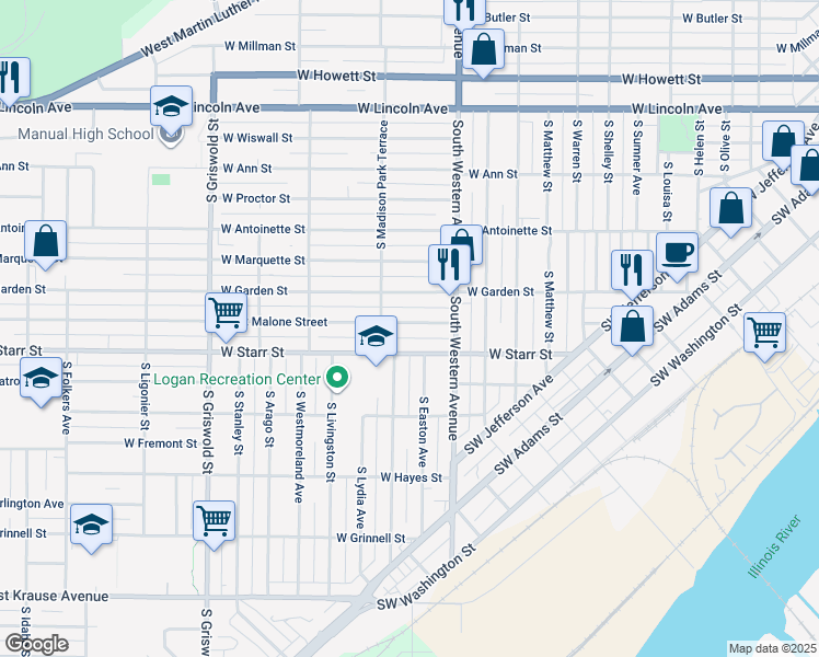 map of restaurants, bars, coffee shops, grocery stores, and more near 2016 West Garden Street in Peoria