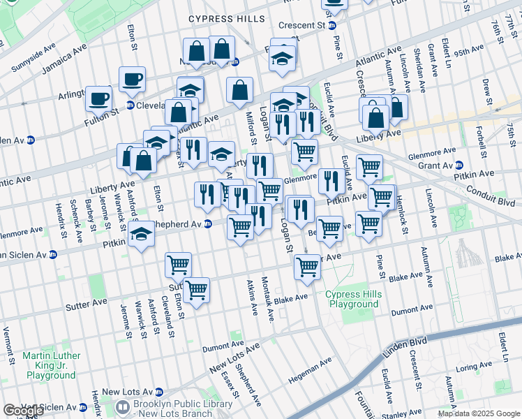 map of restaurants, bars, coffee shops, grocery stores, and more near 159 Montauk Avenue in Brooklyn