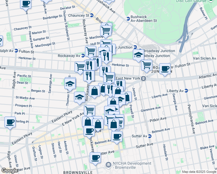 map of restaurants, bars, coffee shops, grocery stores, and more near 2397 Dean Street in Brooklyn