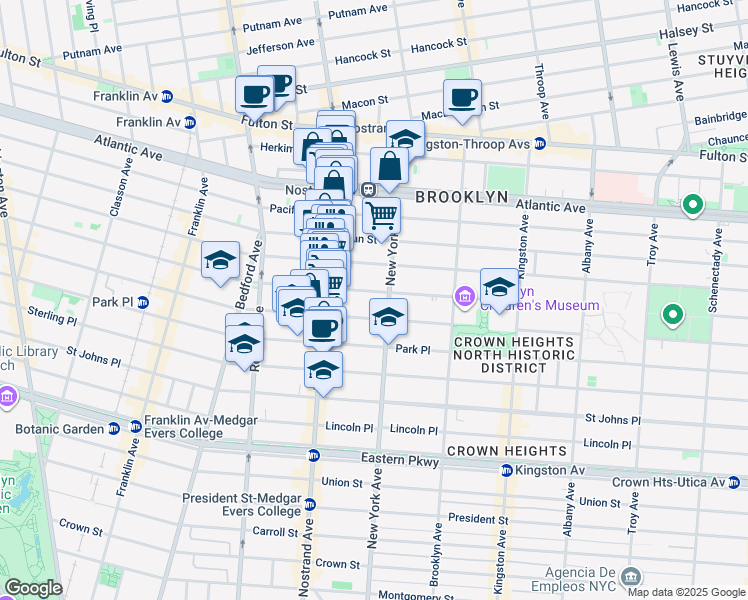 map of restaurants, bars, coffee shops, grocery stores, and more near 725 Saint Marks Avenue in Brooklyn