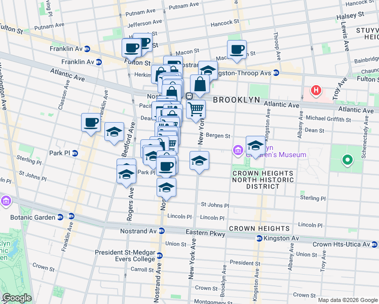 map of restaurants, bars, coffee shops, grocery stores, and more near 725 Saint Marks Avenue in Brooklyn