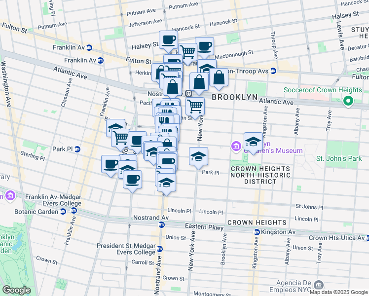 map of restaurants, bars, coffee shops, grocery stores, and more near 725 Saint Marks Avenue in Brooklyn