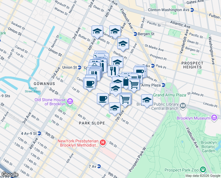 map of restaurants, bars, coffee shops, grocery stores, and more near 740A Union Street in Brooklyn